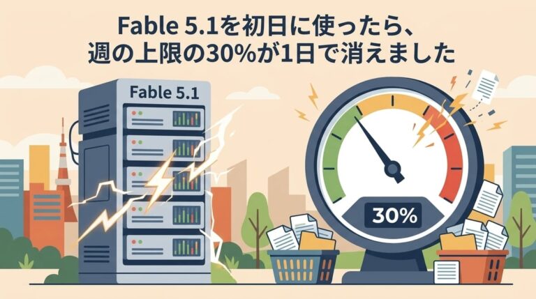 Fable 5.1を初日に使ったら、週の上限の30%が1日で消えました
