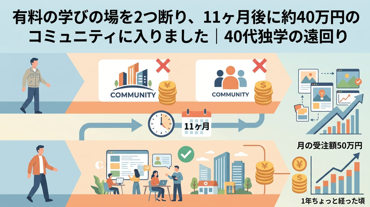 有料の学びの場を2つ断り、11ヶ月後に約40万円のコミュニティに入りました｜40代独学の遠回り