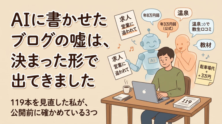 AIに書かせたブログの嘘は、決まった形で出てきました｜119本を見直した私が、公開前に確かめている3つ